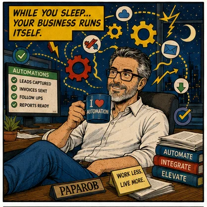 PapaRob relaxed with coffee — While you sleep your business runs itself